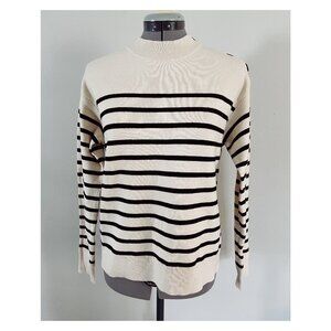 Everlane Sz S The Mariner Wool Blend Striped Crew Sweater Canvas and Black